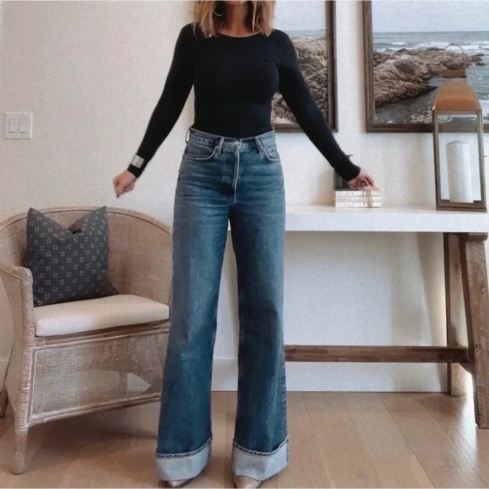 AGOLDE Dame High Rise Wide Leg Jeans‎ Dark Indigo Blue 24
